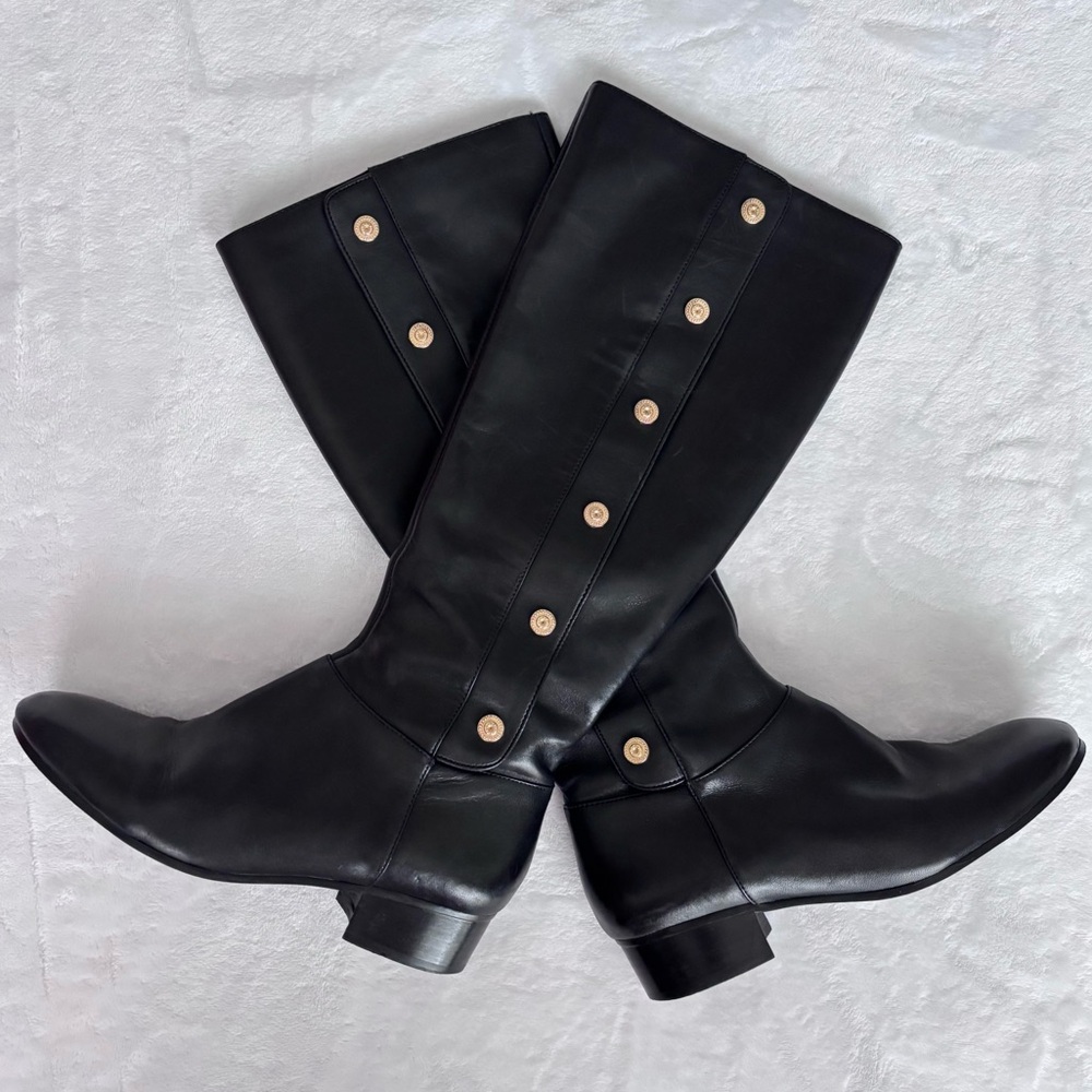 NINE WEST Oreyan Tall Black Leather Low Heel Riding Boot--7